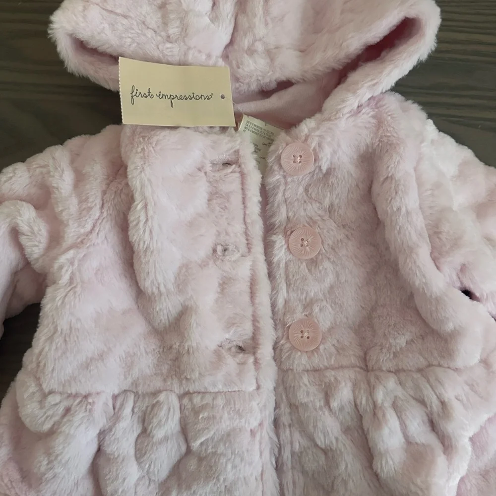 FIRST IMPRESSIONS BAY GIRL EMBOSSED HEART FAUX-FUR HOODED COAT